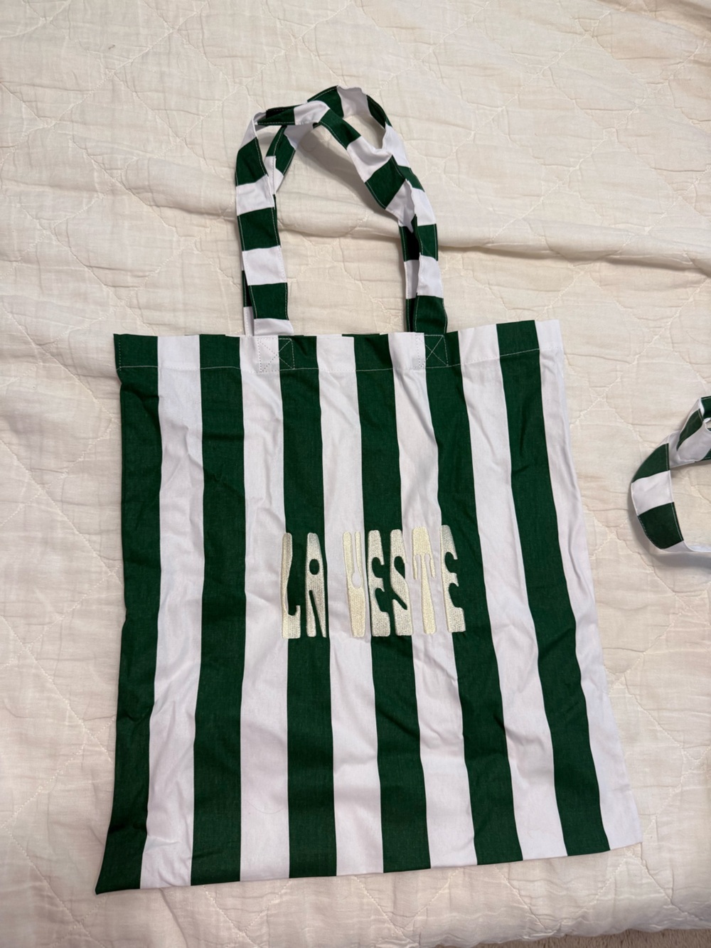 Striped Green & White Cotton Tote Bag